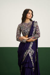 Taylor drape Saree Set - Purple